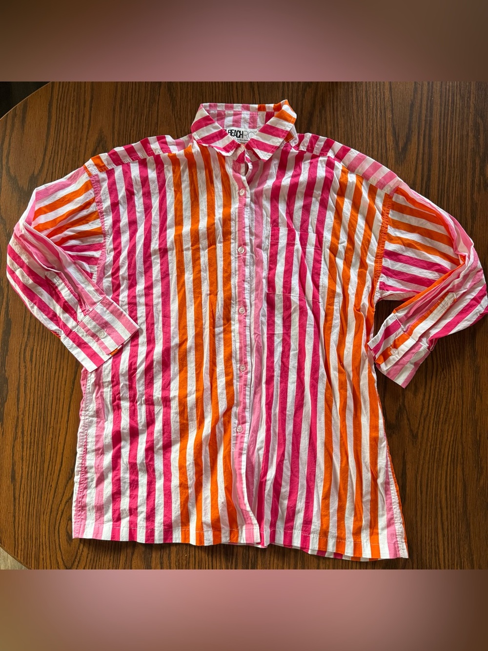 Beach Riot Pink Orange White Striped Button-Front Shirt